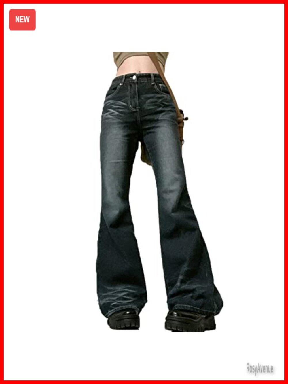 Wide Leg Low Rise Flared Hem Stretch Denim Jeans Baggy Y2K Trousers